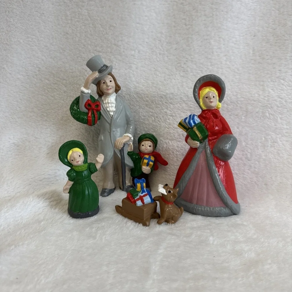 Vintage Christmas Village Figurine Set Victorian Family Carolers 5 Piece